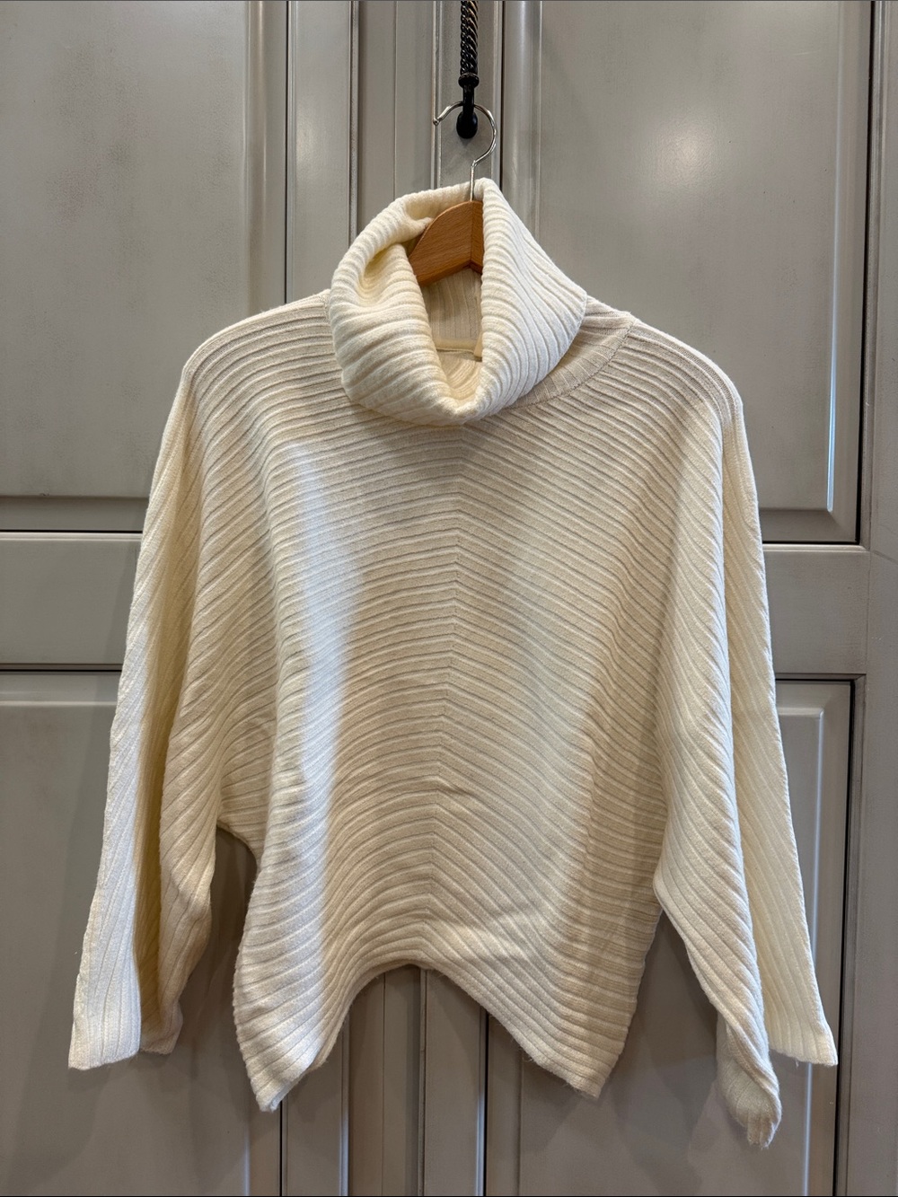 Moth Cream Ribbed Cowl Neck Sweater